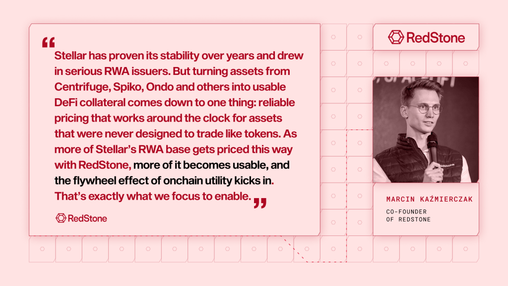 "Stellar has proven its stability over years and drew in serious RWA issuers. But turning assets from Centrifuge, Spiko, Ondo and others into usable DeFi collateral comes down to one thing: reliable pricing that works around the clock for assets that were never designed to trade like tokens. As more of Stellar's RWA base gets priced this way with RedStone, more of it becomes usable, and the flywheel effect of onchain utility kicks in. That's exactly what we focus to enable."